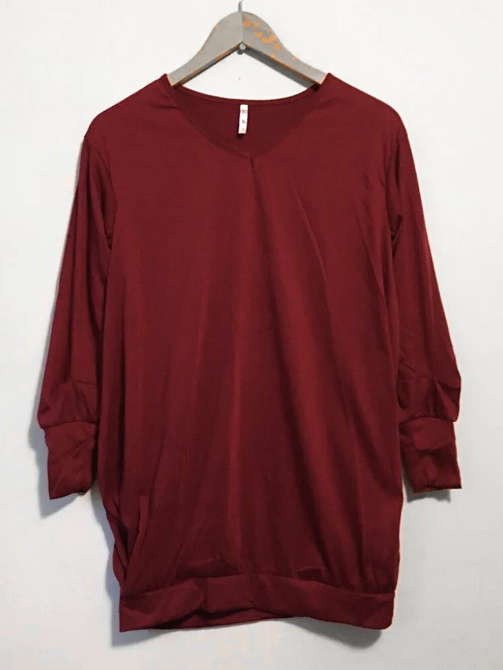 Lucky Burgundy Long Sleeve Bubble Hem Jersey Top